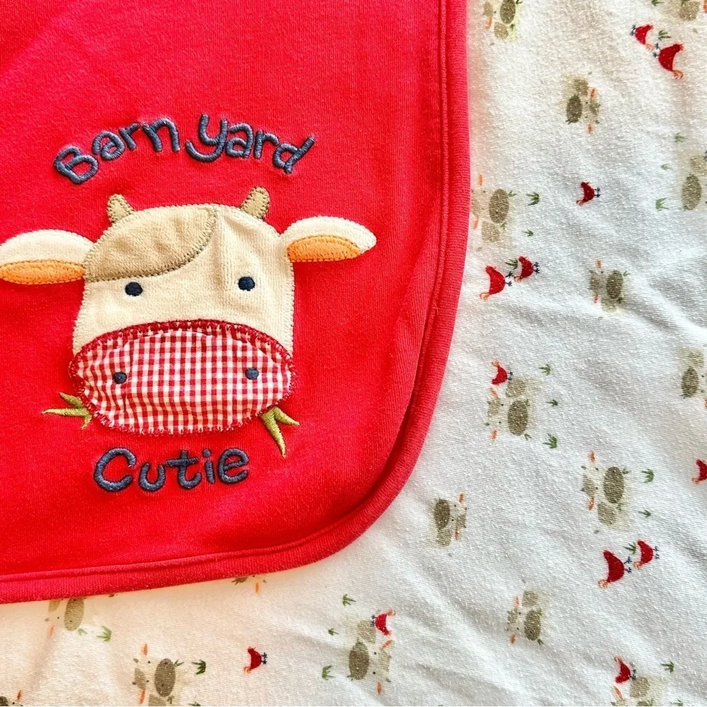 VTG 2006 Gymboree Barn Yard Cuties Blanket Red Cow Chicks Appliqué Embroidered